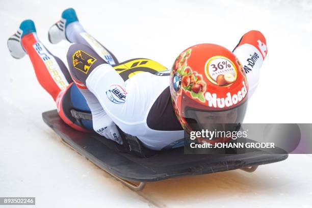 Tina Hermann of Germany competes in the first run of the women's skeleton event during the fifth of eight races within the 2017-2018 IBSF World Cup...