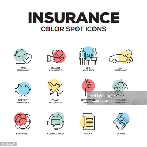 versicherung-symbole. vektor-linie-icons set. premium-qualität. moderne gliederungssymbole und piktogramme. - auto insurance stock-grafiken, -clipart, -cartoons und -symbole