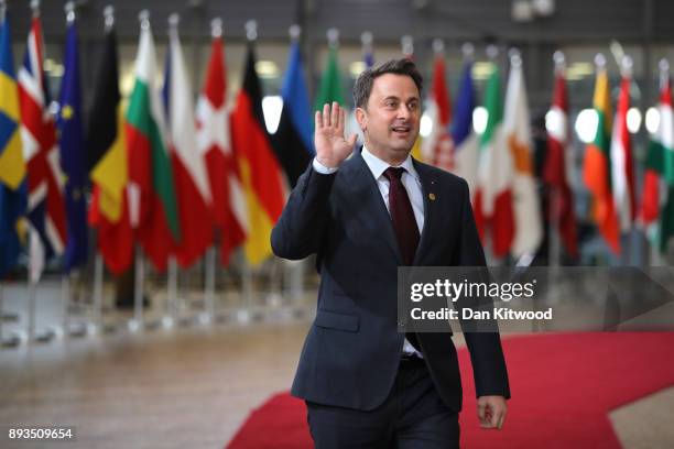 Prime Minister of Luxembourg Xavier Bettel arrives for the European Union leaders summit at the European Council on December 14, 2017 in Brussels,...