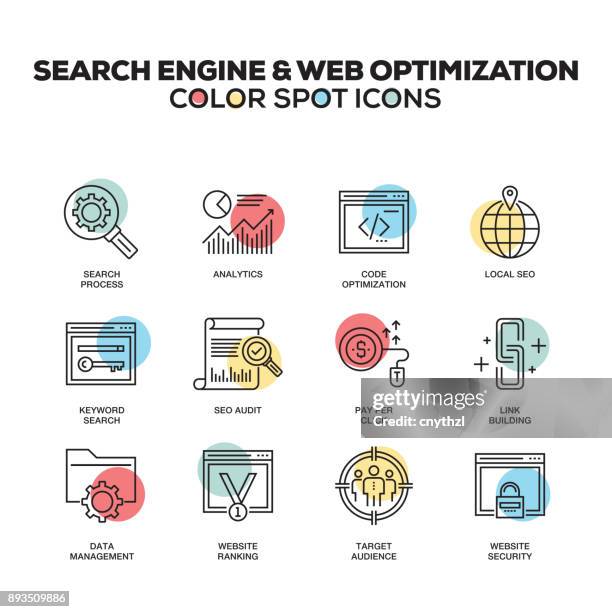 search engine and web development icons. vector line icons set. premium quality. modern outline symbols and pictograms. - html stock illustrations