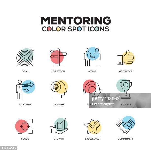mentoring icons. vector line icons set. premium quality. modern outline symbols and pictograms. - coach stock illustrations