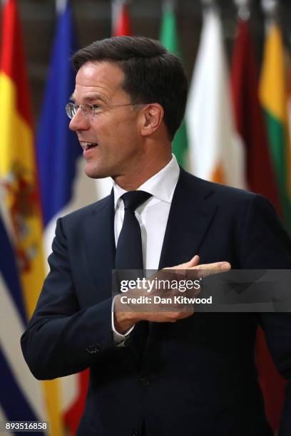 Prime Minister of Netherlands Mark Rutte arrives for the European Union leaders summit at the European Council on December 14, 2017 in Brussels,...