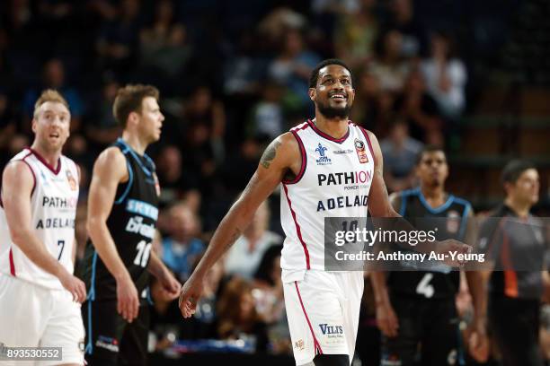 Ramone Moore of the 36ers reacts during the round 10 NBL match between the New Zealand Breakers and the Adelaide 36ers at Spark Arena on December 15,...