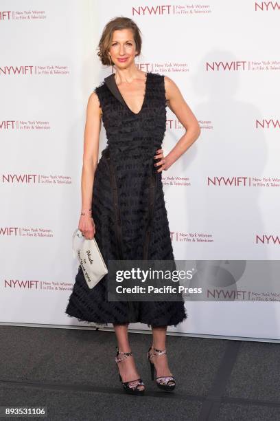 Alysia Reiner wearing dress by Chris Gelinas attends New York Women in Film & Television 38th Annual MUSE Awards at Hilton Midtown.