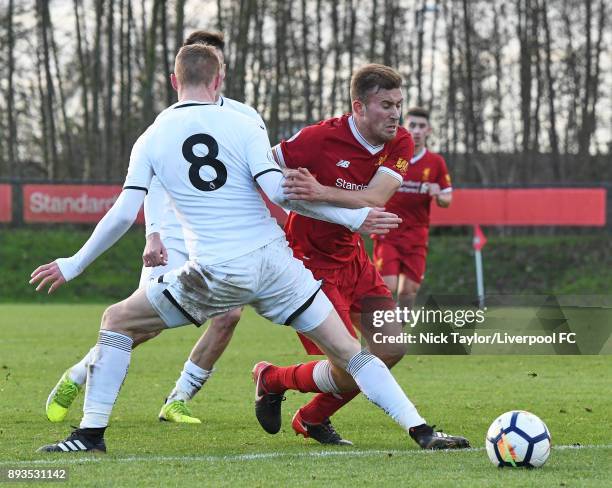Herbie Kane of Liverpool and Jay Fulton of Swansea City in action during the Liverpool U23 v Swansea City U23 PL2 game at The Kirkby Academy on...