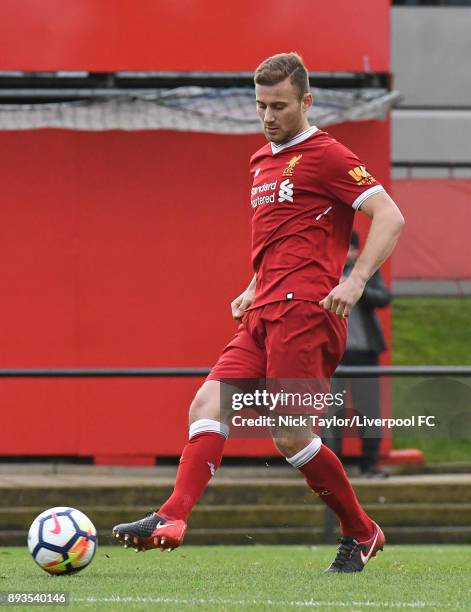 Herbie Kane of Liverpool in action during the Liverpool U23 v Swansea City U23 PL2 game at The Kirkby Academy on December 15, 2017 in Kirkby, England.