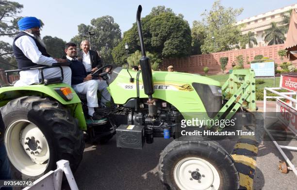 Member of Parliament, from the Hisar Lok Sabha Constituency representing Indian National Lok Dal Dushyant Chautala with other Party Leaders is seen...