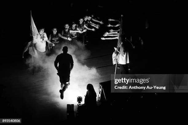 Devonte DJ Newbill of the Breakers runs out during the players introduction during the round 10 NBL match between the New Zealand Breakers and the...