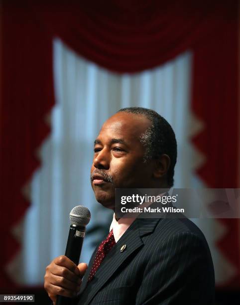 Secretary Ben Carson speaks during a news conference where he talked about the Family Self-Sufficiency program, commemorating the 25th anniversary...