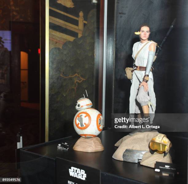 And Rey Figures on display from Sideshow Collectibles at the Opening Night Celebration Of Walt Disney Pictures And Lucasfilm's "Star Wars: The Last...