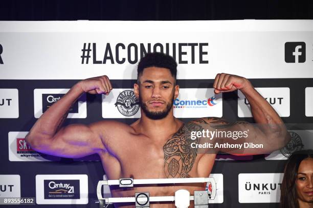 Tony Yoka during press conference ahead the fight against Ali Baghouz on December 15, 2017 in Boulogne-Billancourt, France.