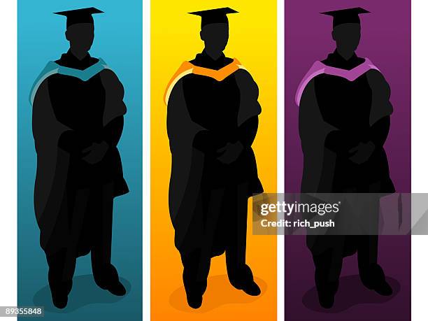a multicolored silhouette of three graduates - mature student studying stock illustrations