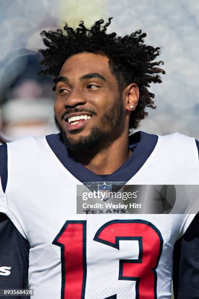 Braxton Miller of the Houston Texans warming up before a game against the Tennessee Titans at Nissan Stadium on December 3, 2017 in Nashville,...