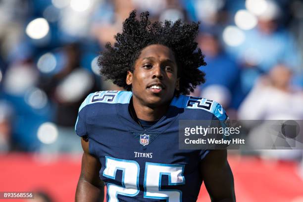 Adoree' Jackson of the Tennessee Titans jogs onto the field before a game against the Houston Texans at Nissan Stadium on December 3, 2017 in...