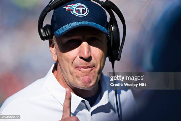 Head Coach Mike Mularkey of the Tennessee Titans on the sidelines during a game against the Houston Texans at Nissan Stadium on December 3, 2017 in...