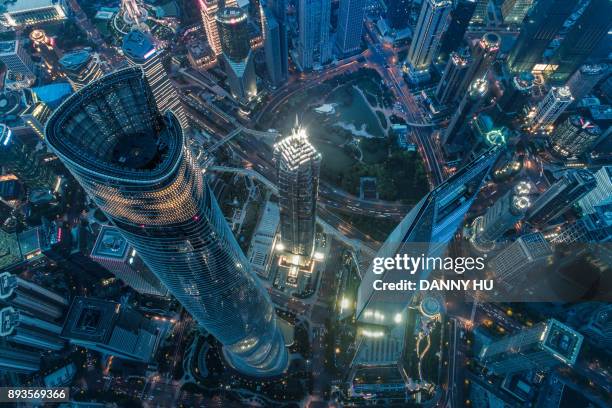 overlook of shanghai lujiazui cbd district at dusk - lujiazui stock pictures, royalty-free photos & images