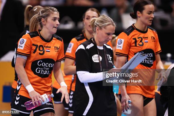 Estavana Polman and Head coach Helle Thomsen of Netherlands appears frustrated during the Championship Semi Final between match between Netherlands...