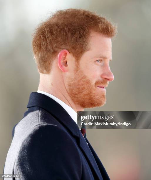 Prince Harry attends The Sovereign's Parade at the Royal Military Academy Sandhurst on December 15, 2017 in Camberley, England. The Sovereign's...