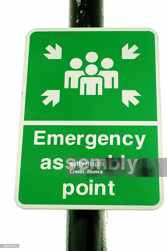 Emergency assembly point green sign