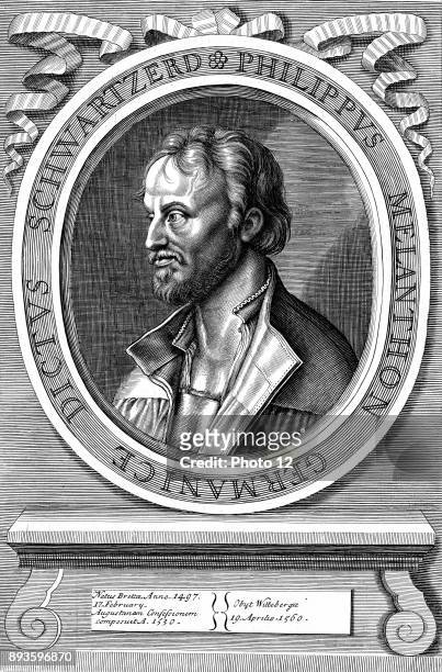 Philip Melancthon 1497-1560, German Protestant reformer. 18th century engraving after original likeness by Durer.