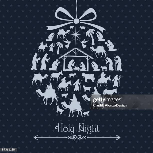 weihnachtskrippe. weihnachtskugel - christentum stock-grafiken, -clipart, -cartoons und -symbole