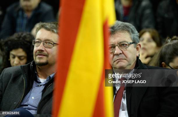 "Catalunya en comu podem" electoral coalition candidate, Xavi Domenech , and Leader of French leftist party "La France insoumise" Jean-Luc Melenchon...