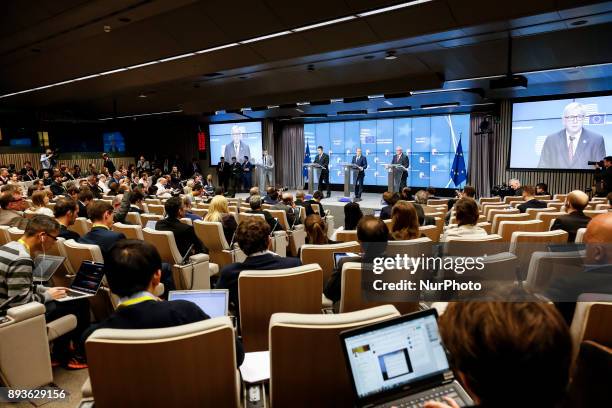 Estonian Prime Minister Juri Ratas, European Council President Donald Tusk and President of European Commission Jaen-Claude Juncker on joint final...