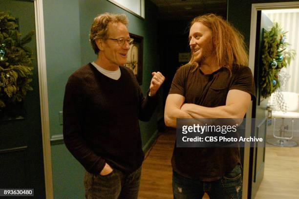 Tim Minchin chats in the green room with guest host Bryan Cranston during "The Late Late Show with James Corden," Wednesday, December 13, 2017 On The...