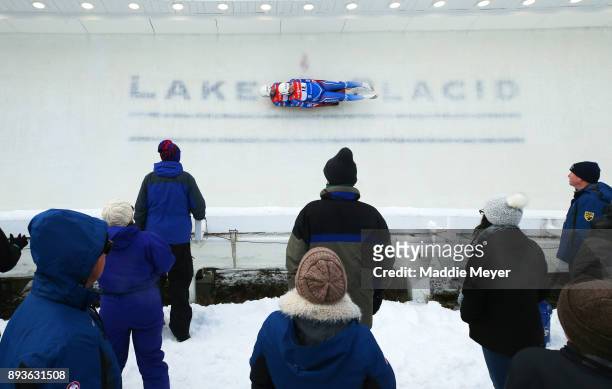 Andrei Bogdanov and Andrei Medvedev of Russia compete in thier first run in the Doubles competition of the Viessmann FIL Luge World Cup at Lake...