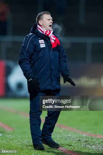 Head coach Uwe Koschinat of Fortuna Koeln reacts during the 3. Liga match between VfR Aalen and SC Fortuna Koeln at Ostalb Stadion on December 15,...