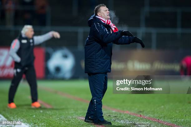 Head coach Uwe Koschinat of Fortuna Koeln reacts during the 3. Liga match between VfR Aalen and SC Fortuna Koeln at Ostalb Stadion on December 15,...