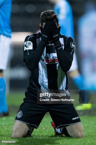 Marcel Baer of Aalen reacts during the 3. Liga match between VfR Aalen and SC Fortuna Koeln at Ostalb Stadion on December 15, 2017 in Aalen, Germany.