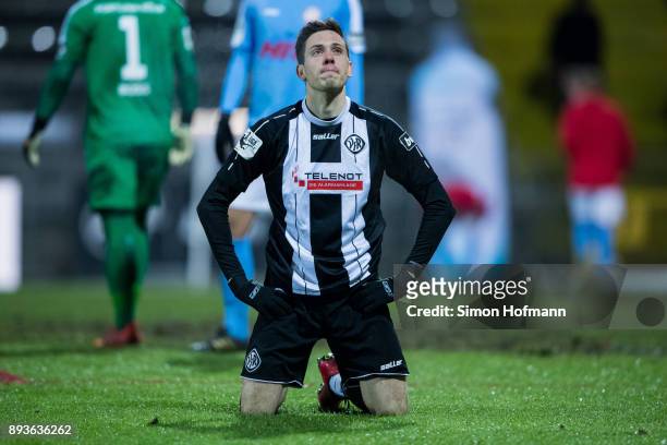 Marcel Baer of Aalen reacts during the 3. Liga match between VfR Aalen and SC Fortuna Koeln at Ostalb Stadion on December 15, 2017 in Aalen, Germany.