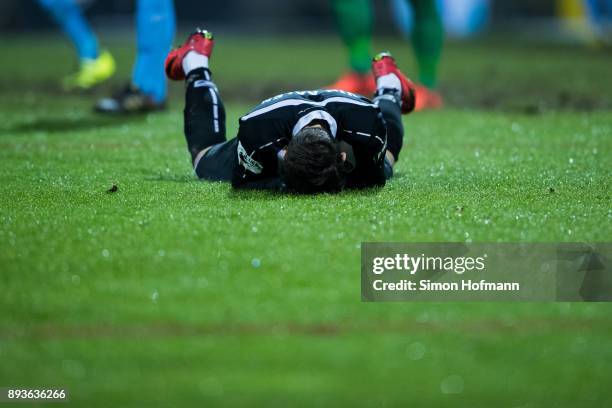 Marcel Baer of Aalen reacts during the 3. Liga match between VfR Aalen and SC Fortuna Koeln at Ostalb Stadion on December 15, 2017 in Aalen, Germany.