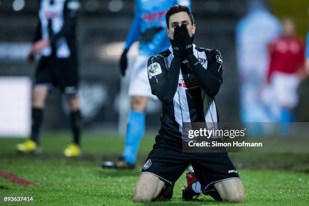 Marcel Baer of Aalen reacts during the 3. Liga match between VfR Aalen and SC Fortuna Koeln at Ostalb Stadion on December 15, 2017 in Aalen, Germany.