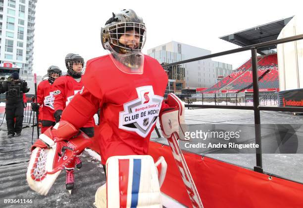 Scotiabank skaters take to the ice to celebrate the sponsorship of 1 million minor hockey league kids in advance of the 2017 Scotiabank NHL100...