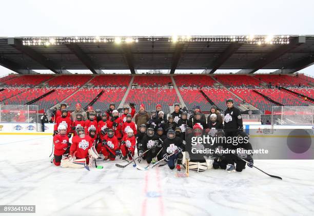 Scotiabank Skaters pose for a photo to celebrate the sponsorship of 1 million minor hockey league kids in advance of the 2017 Scotiabank NHL100...