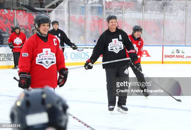 Ottawa Senators alumni Chris Neil greets Scotiabank skaters to celebrate the sponsorship of 1 million minor hockey league kids in advance of the 2017...