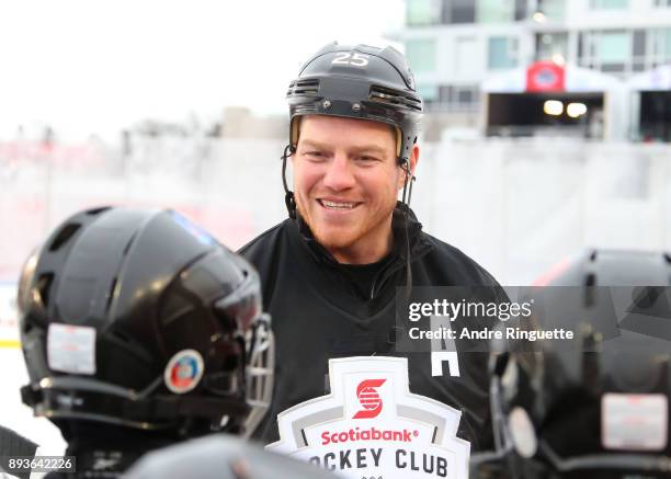 Ottawa Senators alumni Chris Neil talks with Scotiabank skaters to celebrate the sponsorship of 1 million minor hockey league kids in advance of the...