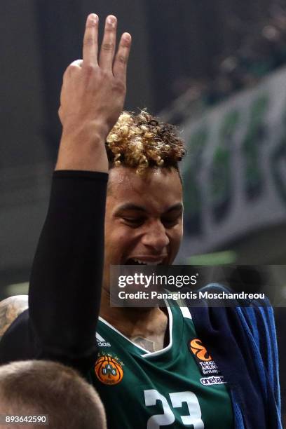 Zach Auguste, #23 of Panathinaikos Superfoods Athens react during the 2017/2018 Turkish Airlines EuroLeague Regular Season game between Panathinaikos...