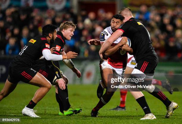 Belfast , United Kingdom - 15 December 2017; Charles Piutau of Ulster in action against George Merrick of Harlequins during the European Rugby...