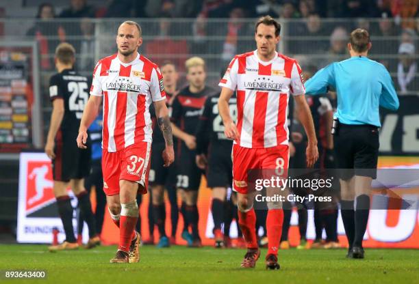 Toni Leistner and Stephan Fuerstner of 1 FC Union Berlin during the game between Union Berlin and dem FC Ingolstadt 04 on december 15, 2017 in...