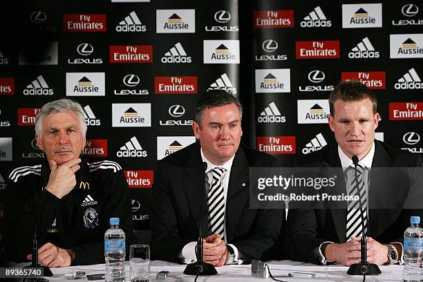 Coach Michael Malthouse, Collingwood President Eddie McGuire and Nathan Buckley announce a five year coaching plan for the Collingwood Football Club...