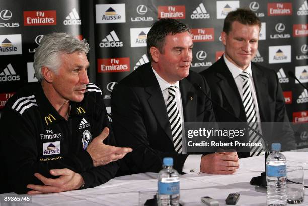 Coach Michael Malthouse, Collingwood President Eddie McGuire and Nathan Buckley announce a five year coaching plan for the Collingwood Football Club...