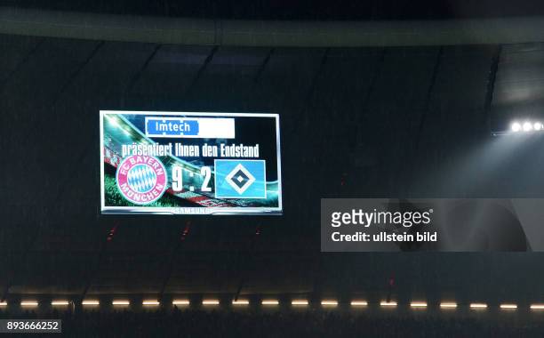 Spieltag FC Bayern Muenchen 9-2 Hamburger SV Anzeigentafel in der Muenchner Allianz Arena mit dem Ergebnis 9:2, der hoechsten Niederlage des HSV in...
