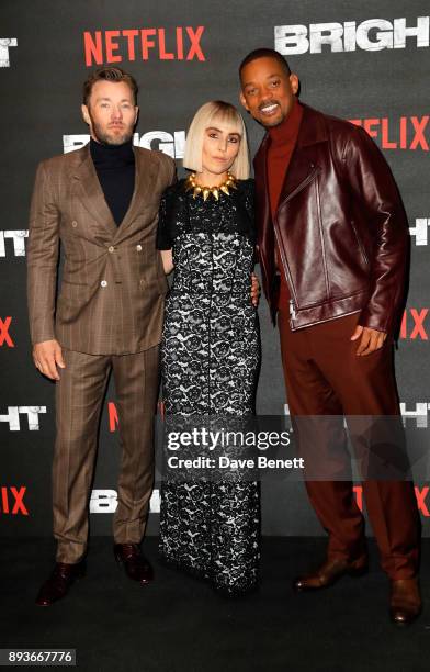 Joel Edgerton, Noomi Rapace and Will Smith attend the European premiere of "Bright" held at BFI Southbank on December 15, 2017 in London, England.