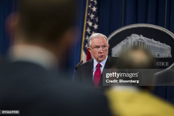 Jeff Sessions, U.S. Attorney general, speaks during a news conference at the U.S Department of Justice in Washington, D.C., U.S., on Friday, Dec 15,...