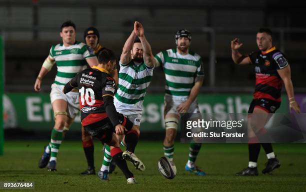 Dragons player Gavin Henson fails with a last minute drop goal attempt during the European Rugby Challenge Cup match between the Dragons and...