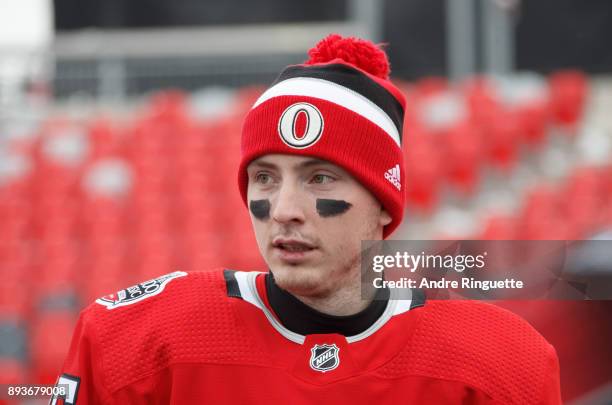Matt Duchene of the Ottawa Senators makes his way to the ice during a practice session ahead of the Scotiabank NHL100 Classic, at Lansdowne Park on...