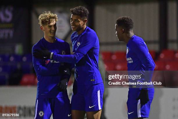 Faustino Aniorin of Chelsea celebrates his goal during the FA Youth Cup match between Chelsea FC and Scunthorpe United on December 15, 2017 in...